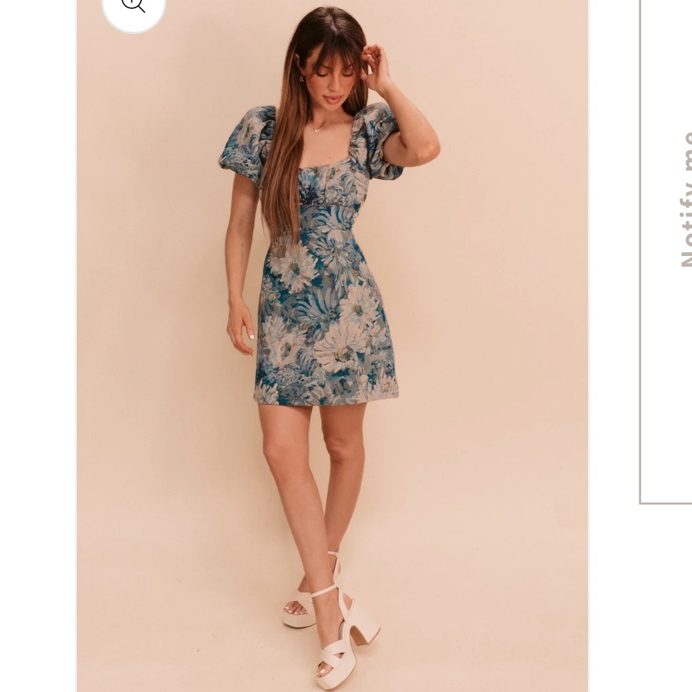 Floral Blue Puff Sleeve Dress